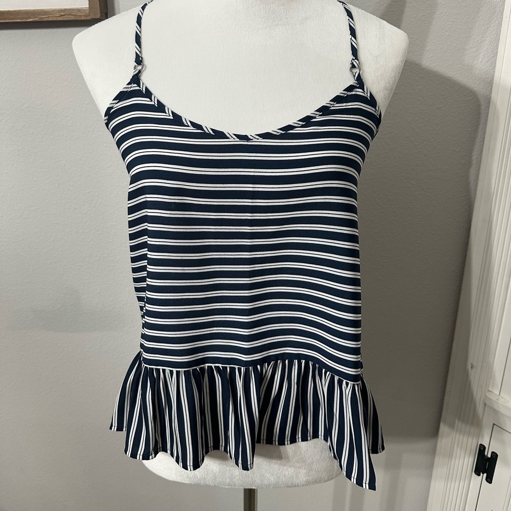 Abercrombie & Fitch Blue and White Peplum Camisole